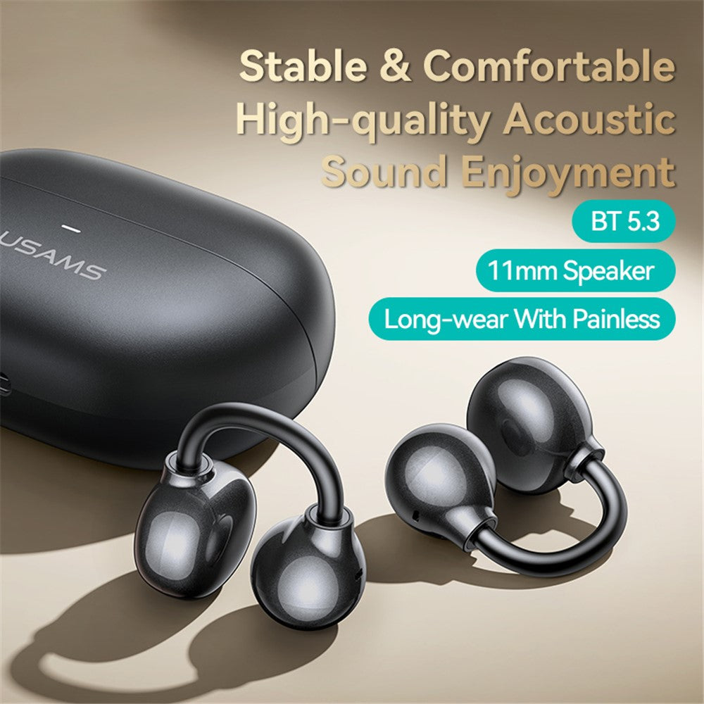 USAMS Echo R02 Clip-On Bluetooth Earphones, Wireless 5.3 Music Headset, 25H Battery Life, Quick Charging