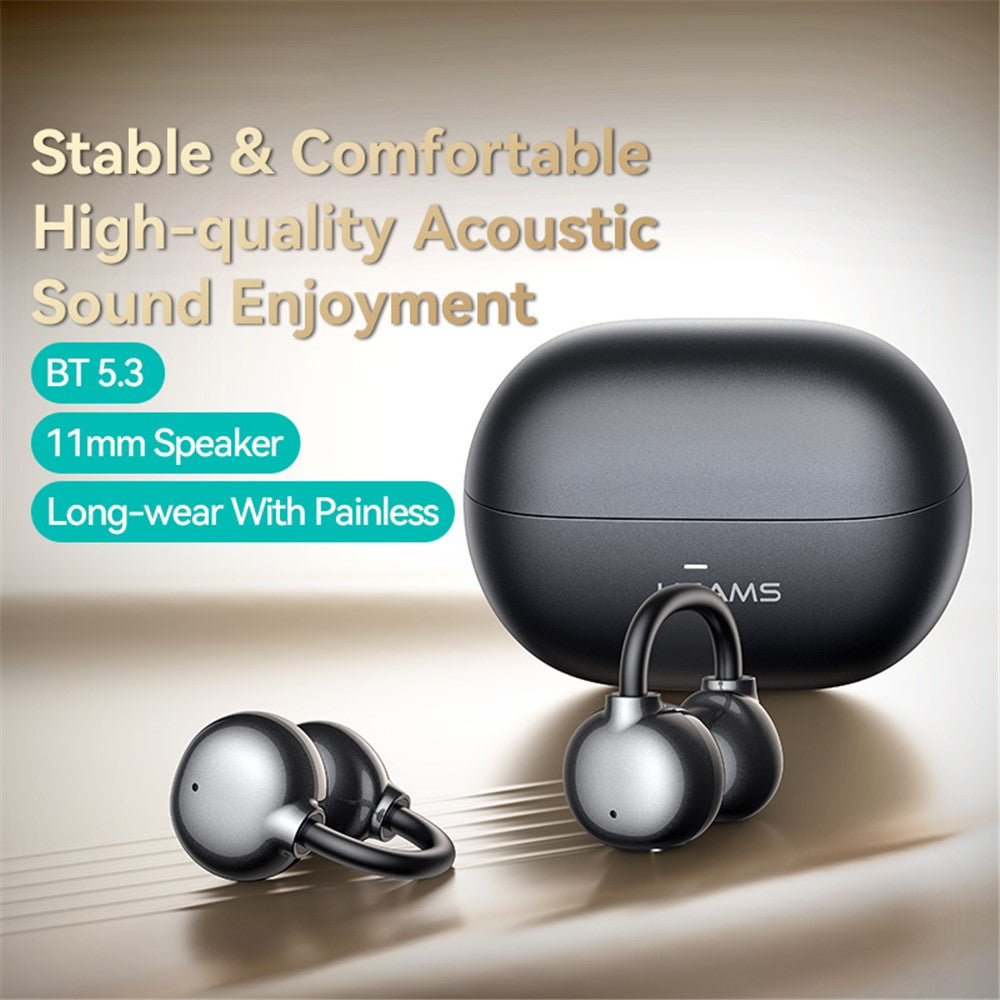 USAMS Echo R02 Clip-On Bluetooth Earphones, Wireless 5.3 Music Headset, 25H Battery Life, Quick Charging