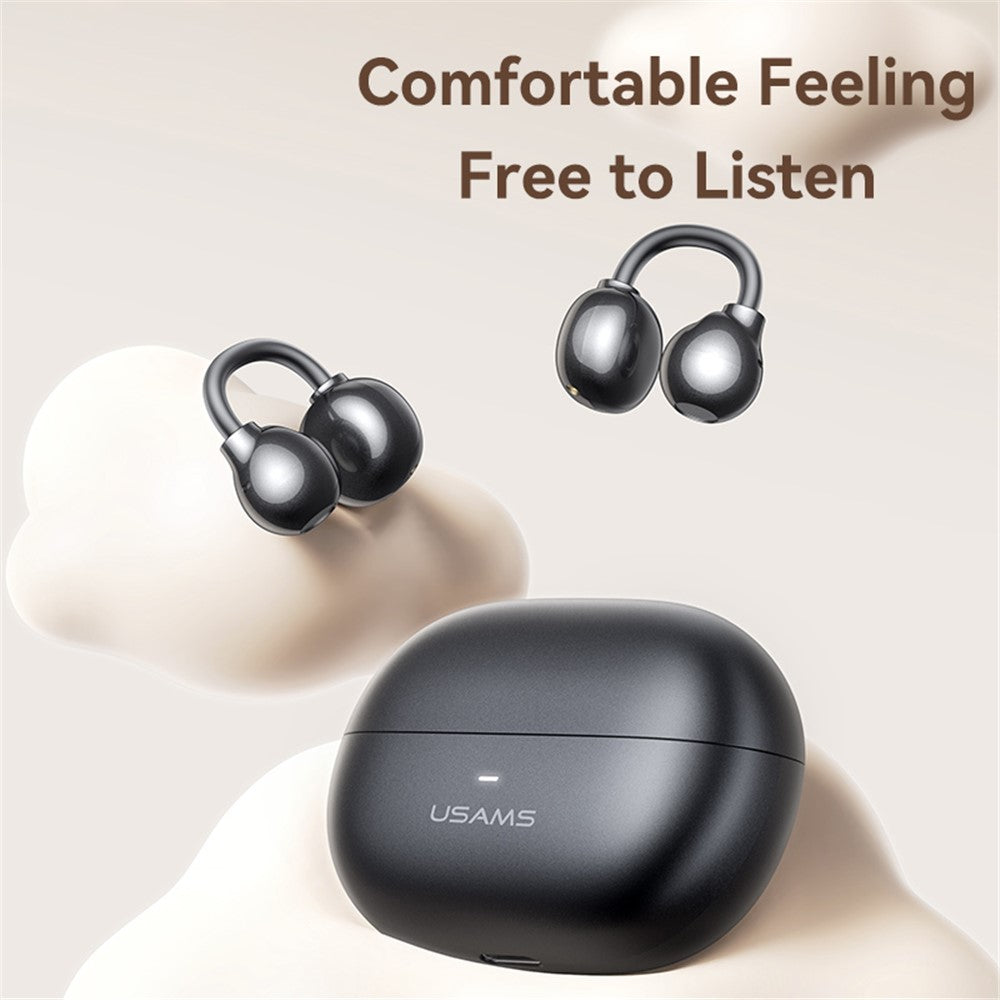 USAMS Echo R02 Clip-On Bluetooth Earphones, Wireless 5.3 Music Headset, 25H Battery Life, Quick Charging