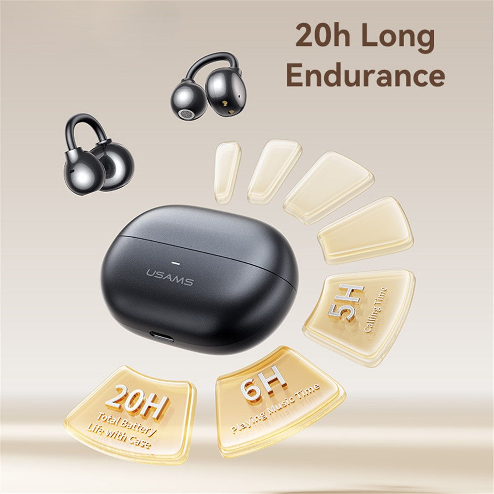 USAMS Echo R02 Clip-On Bluetooth Earphones, Wireless 5.3 Music Headset, 25H Battery Life, Quick Charging